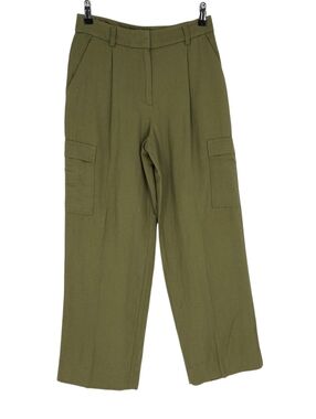 Ann Taylor LOFT Wide Leg Cargo Pants Linen Olive Green Pleated High Rise 00